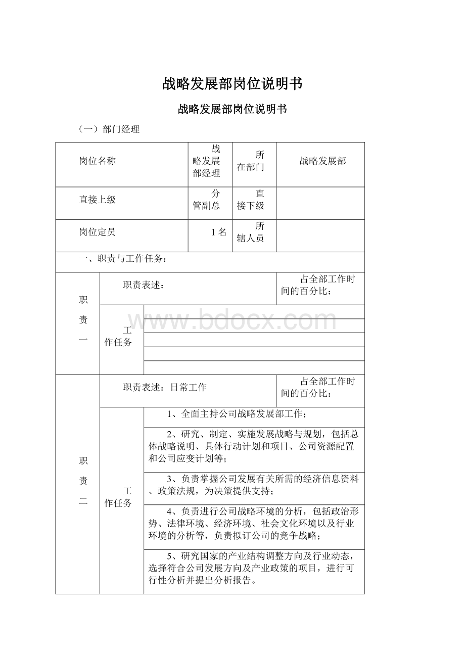 战略发展部岗位说明书Word文档下载推荐.docx