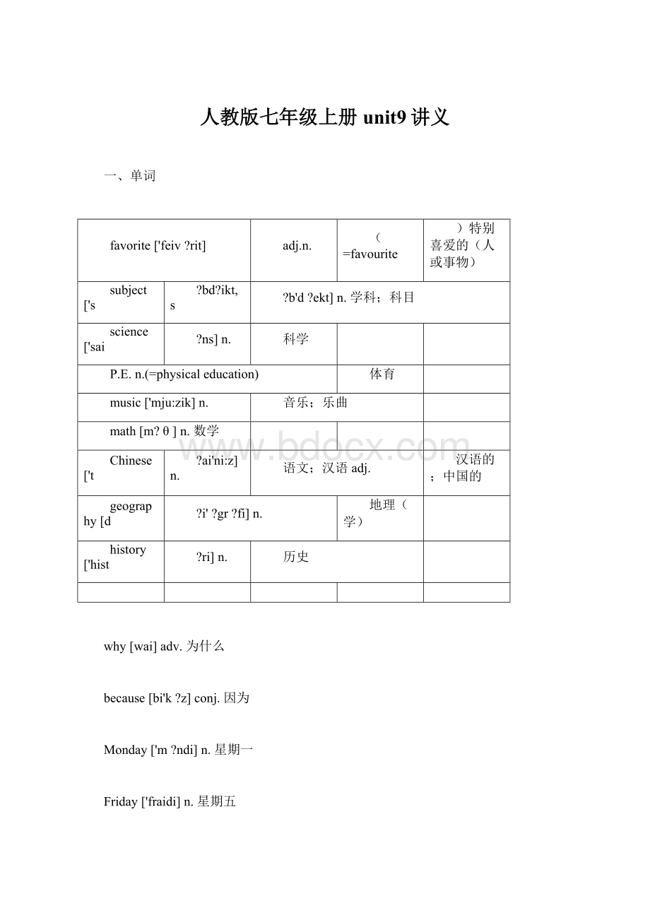 人教版七年级上册unit9讲义Word格式.docx_第1页