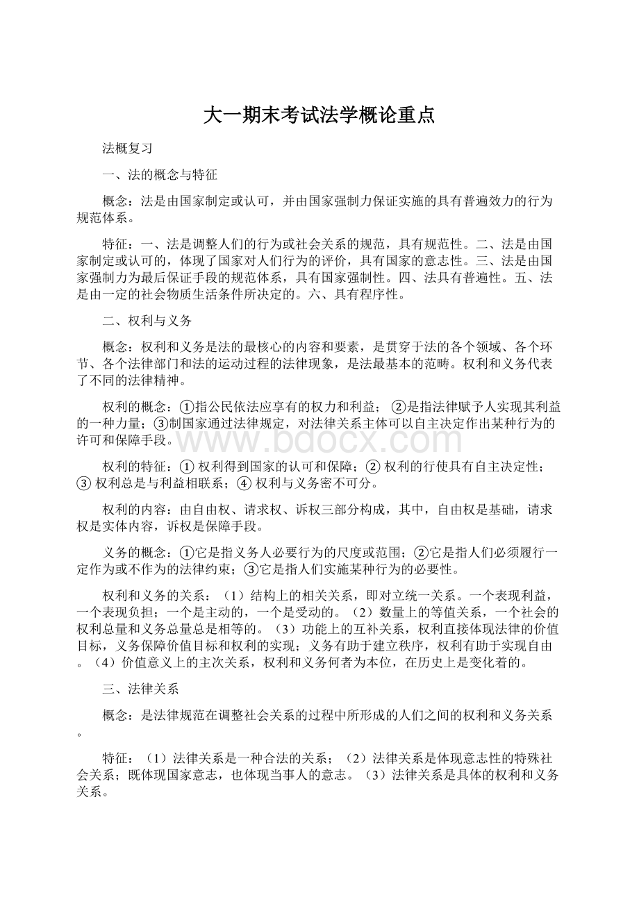 大一期末考试法学概论重点文档格式.docx