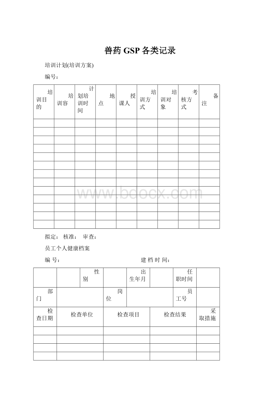 兽药GSP各类记录Word文档格式.docx_第1页