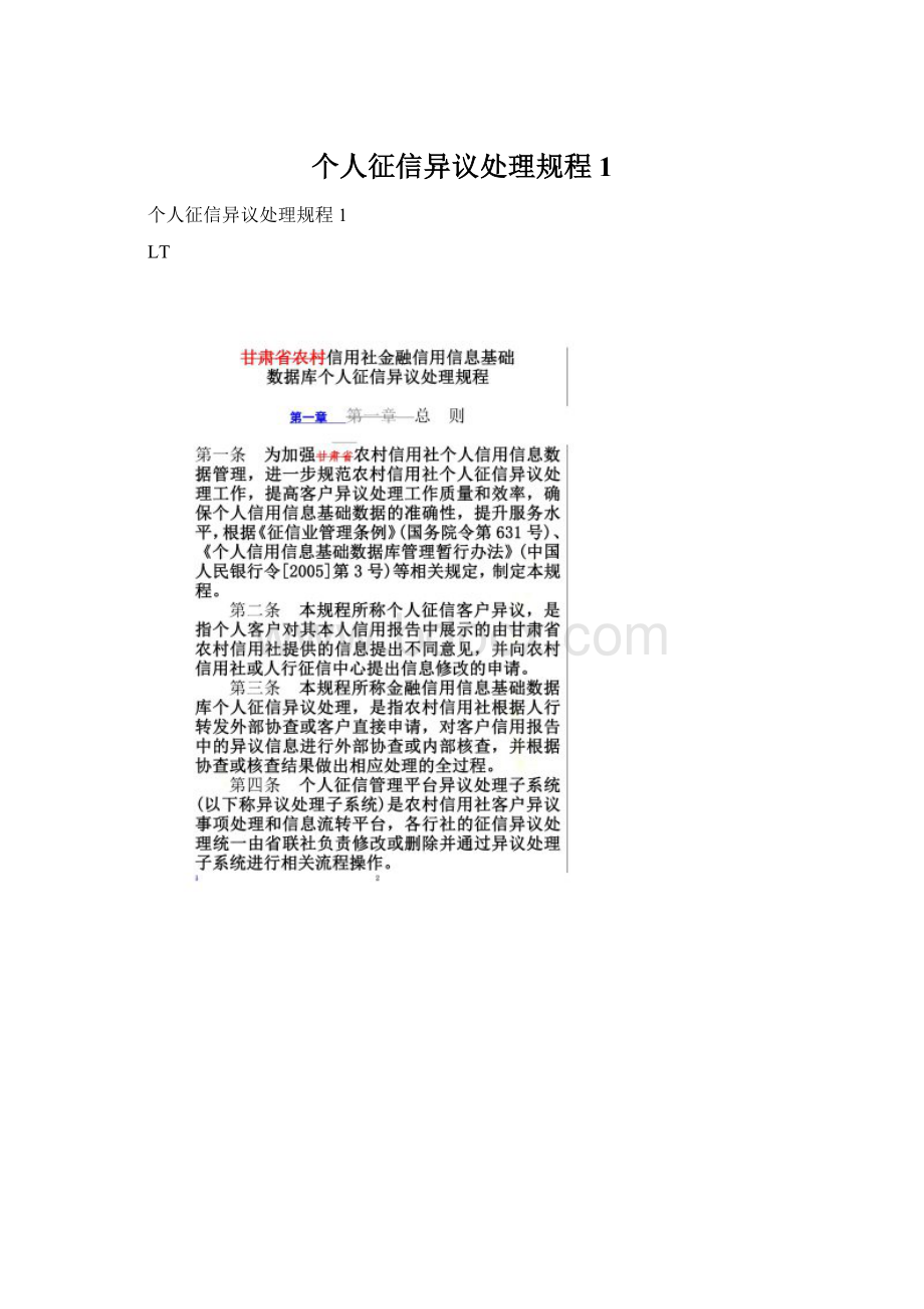 个人征信异议处理规程1Word格式文档下载.docx