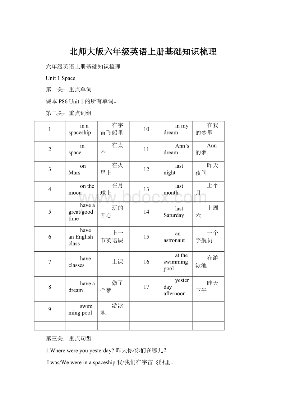 北师大版六年级英语上册基础知识梳理.docx_第1页