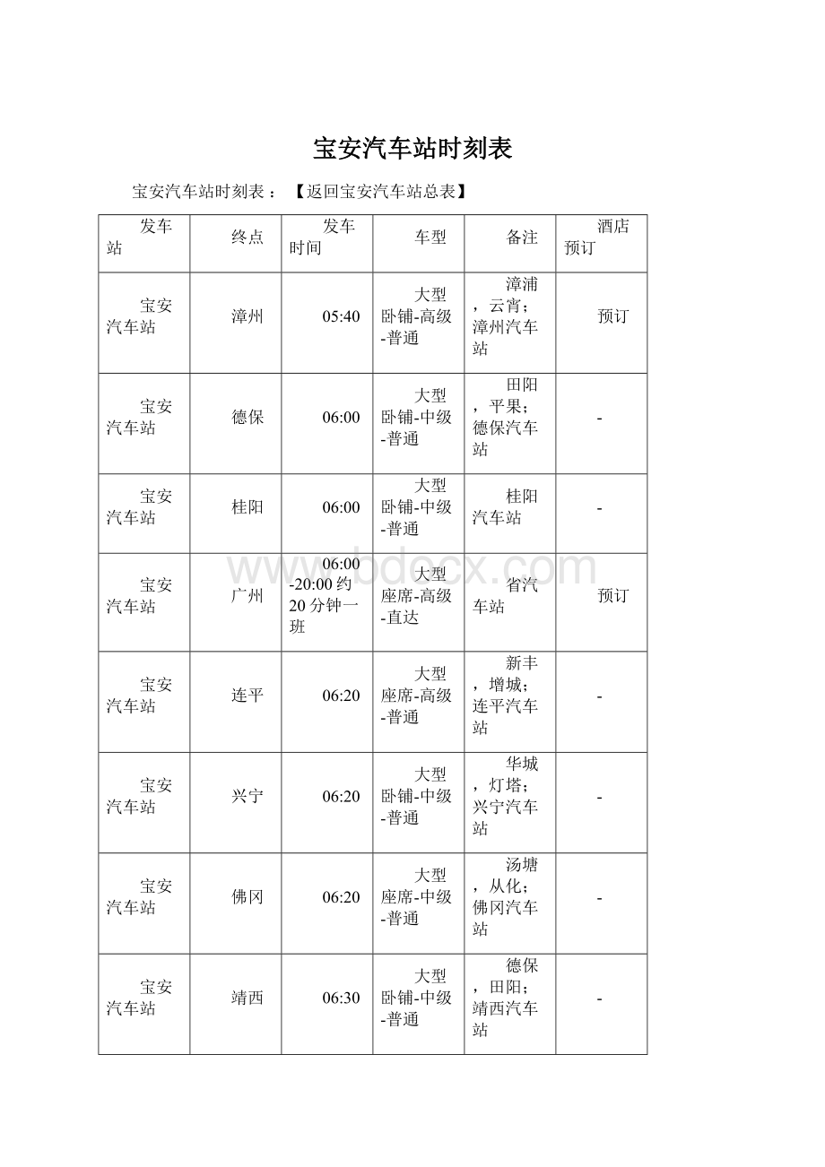 宝安汽车站时刻表Word文件下载.docx