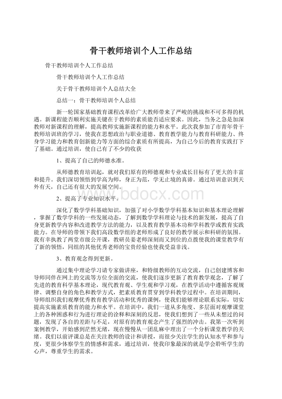 骨干教师培训个人工作总结Word格式.docx