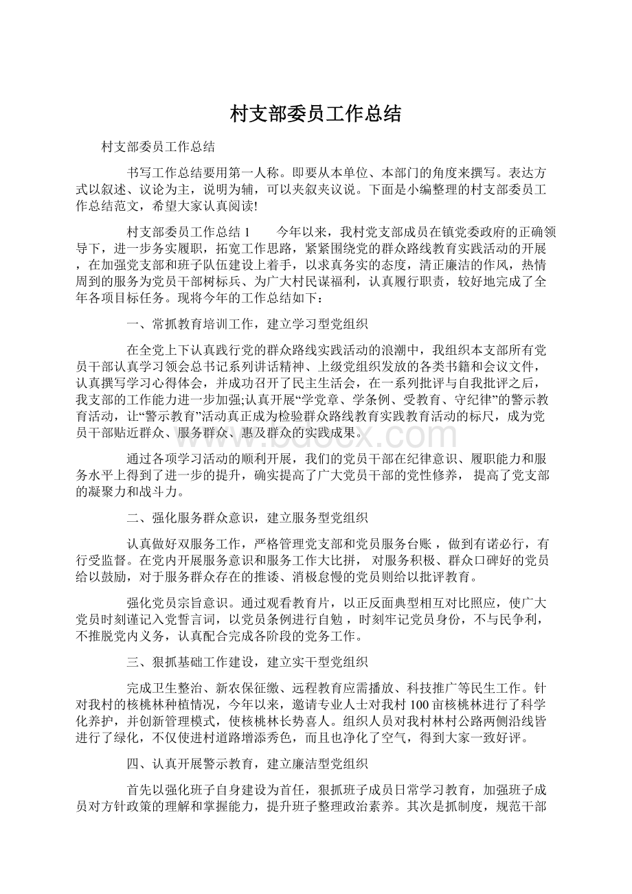 村支部委员工作总结Word格式文档下载.docx