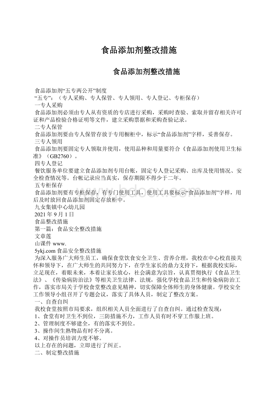 食品添加剂整改措施Word格式.docx