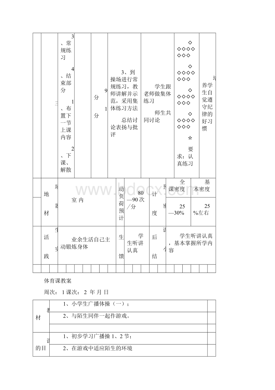 小学一年级上册体育课教学设计及教案课程Word格式文档下载.docx_第2页