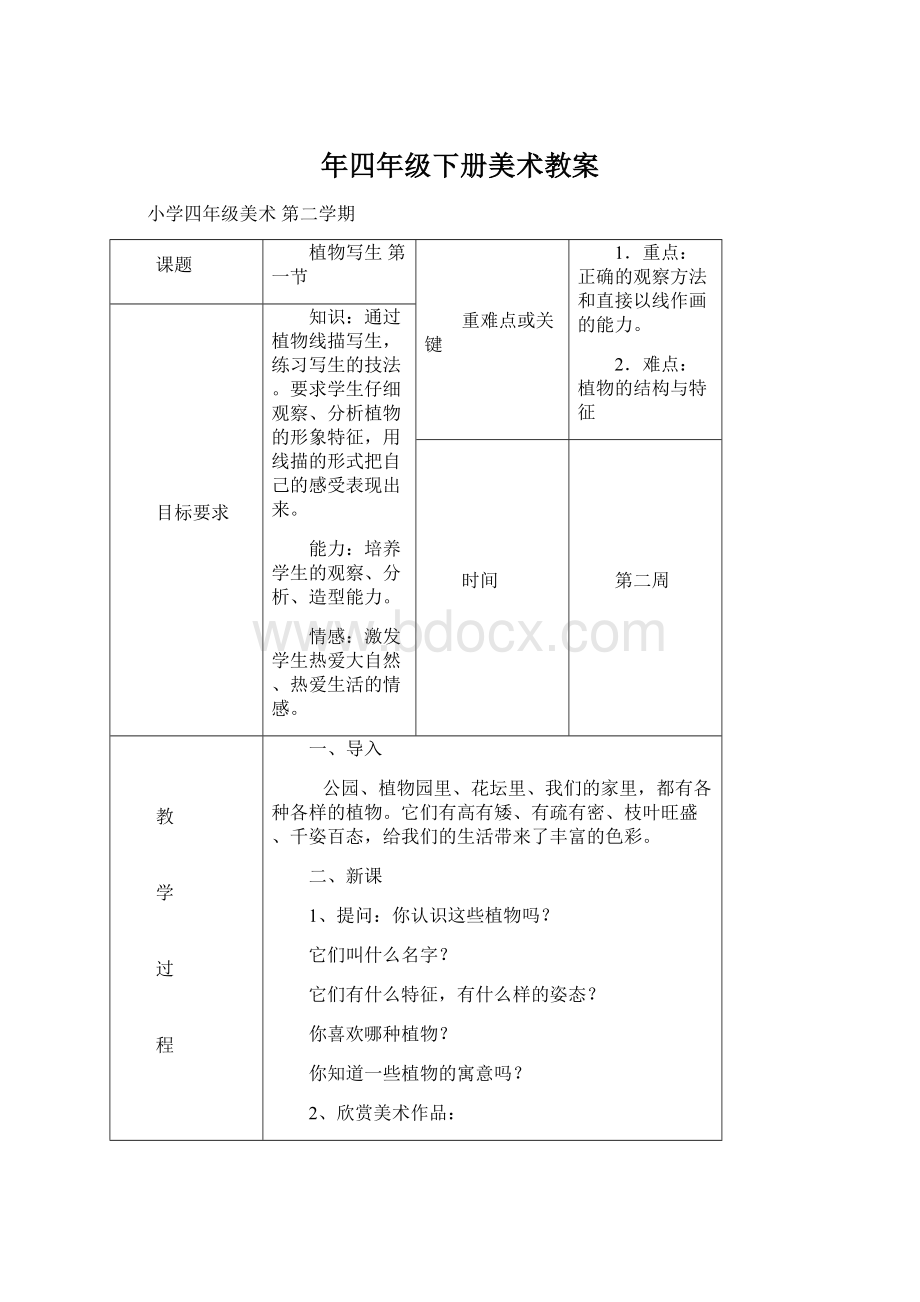 年四年级下册美术教案.docx_第1页