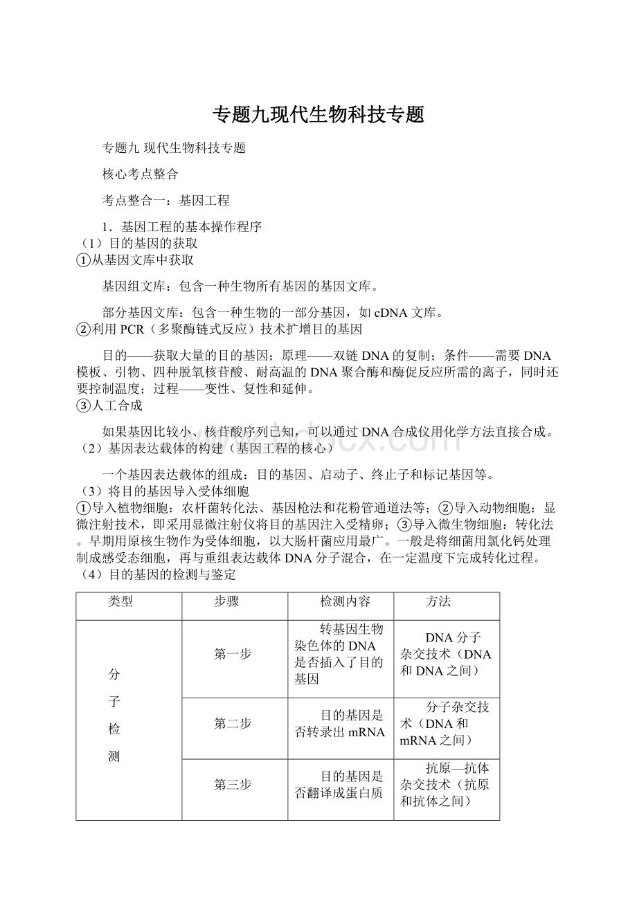 专题九现代生物科技专题Word格式.docx