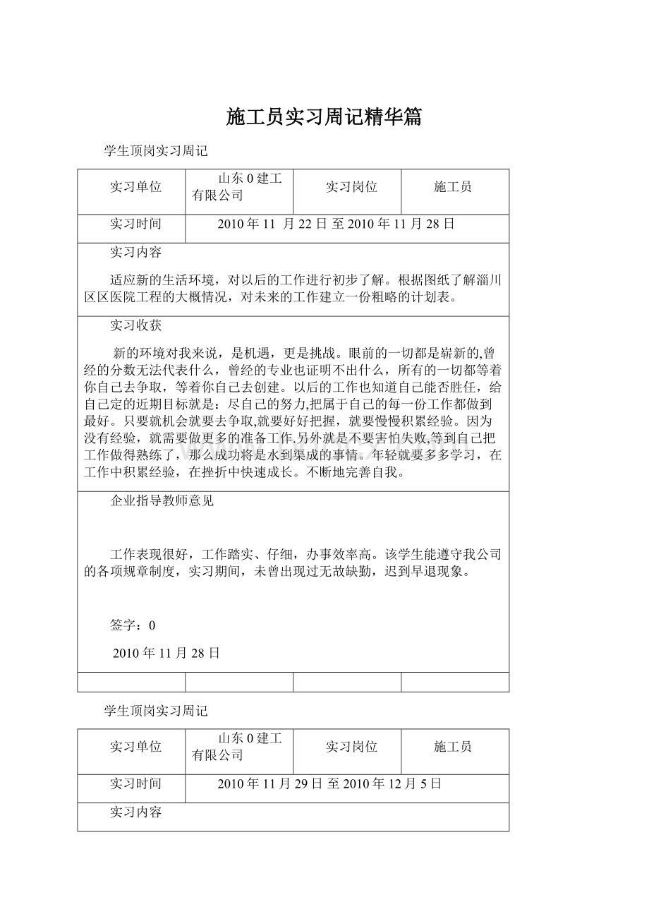 施工员实习周记精华篇.docx_第1页