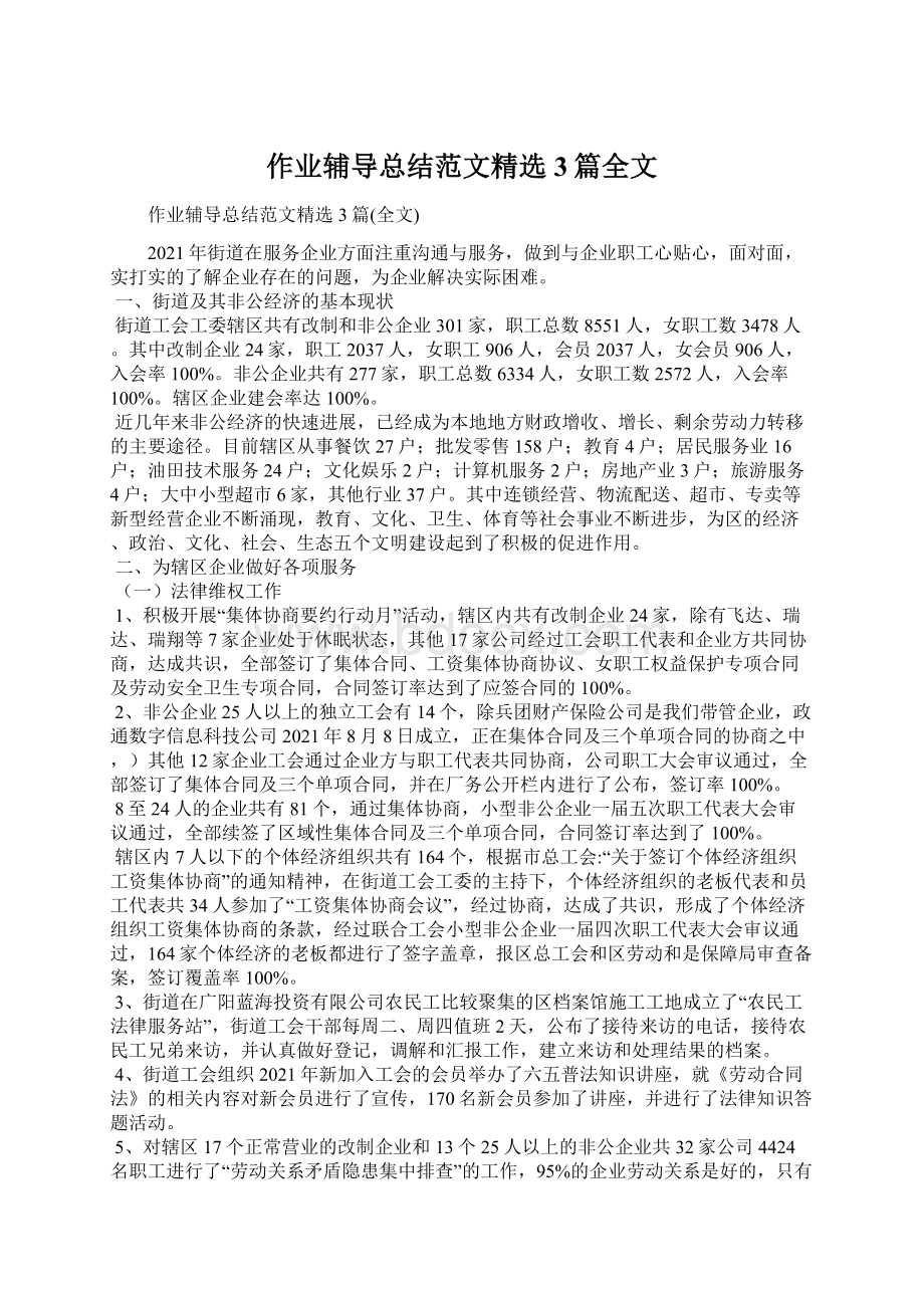 作业辅导总结范文精选3篇全文Word下载.docx