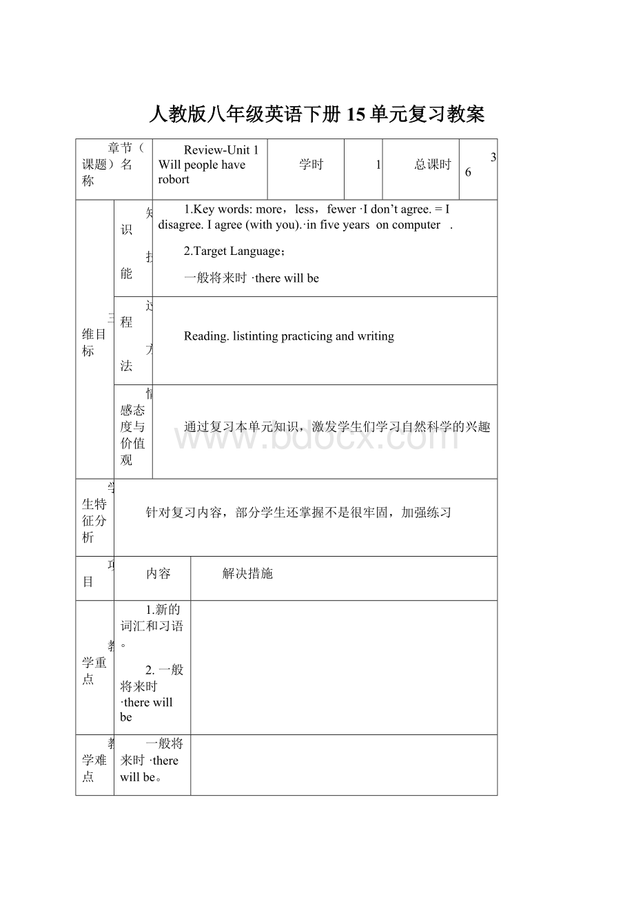 人教版八年级英语下册15单元复习教案.docx_第1页