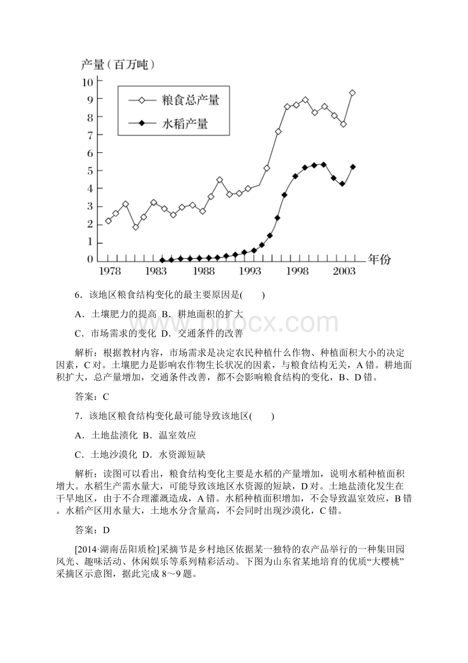 高考地理全国通用大二轮专题复习专题二第3讲 农业生产实战演练.docx_第3页