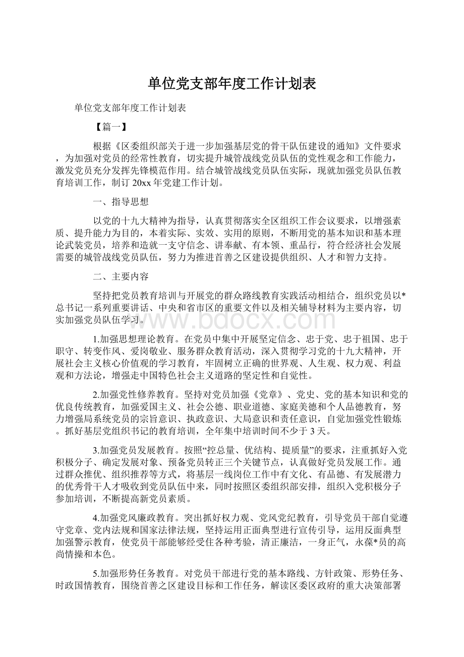 单位党支部年度工作计划表Word格式文档下载.docx