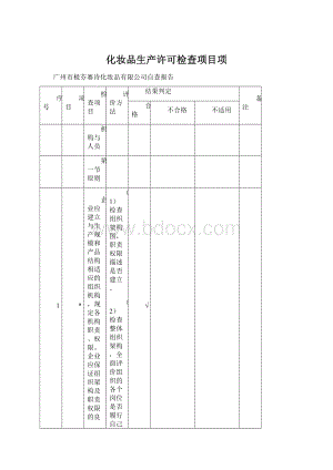 化妆品生产许可检查项目项Word下载.docx