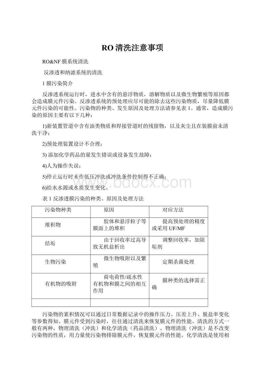 RO清洗注意事项Word格式文档下载.docx