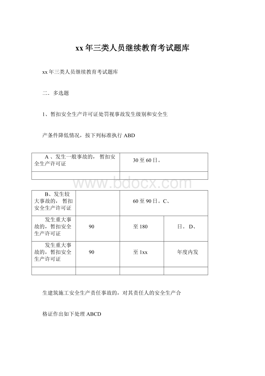 xx年三类人员继续教育考试题库.docx_第1页