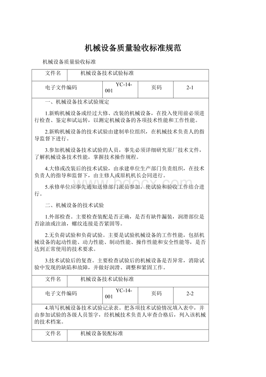 机械设备质量验收标准规范Word格式.docx_第1页