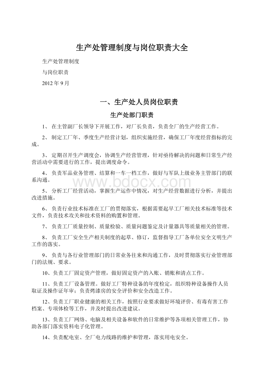 生产处管理制度与岗位职责大全Word文档格式.docx_第1页