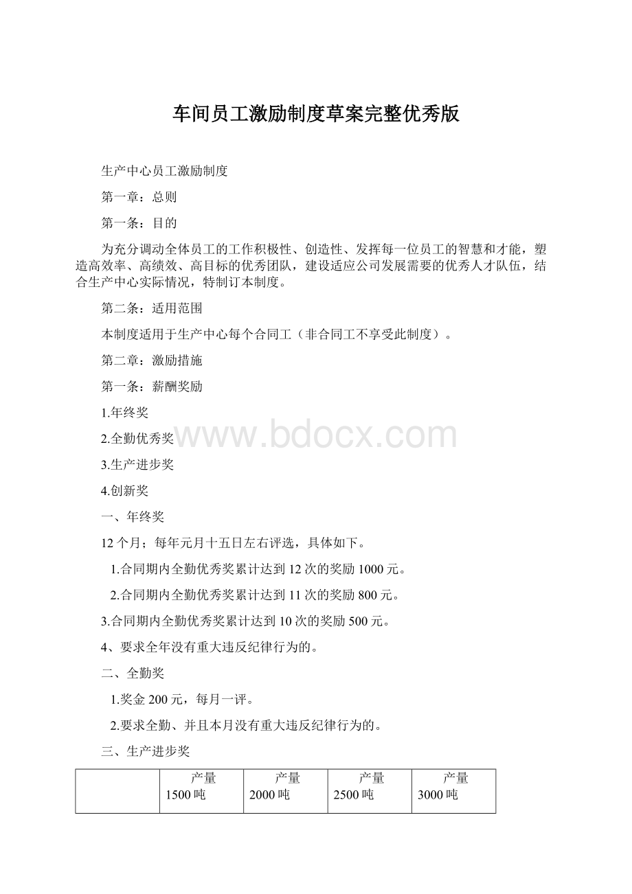 车间员工激励制度草案完整优秀版.docx