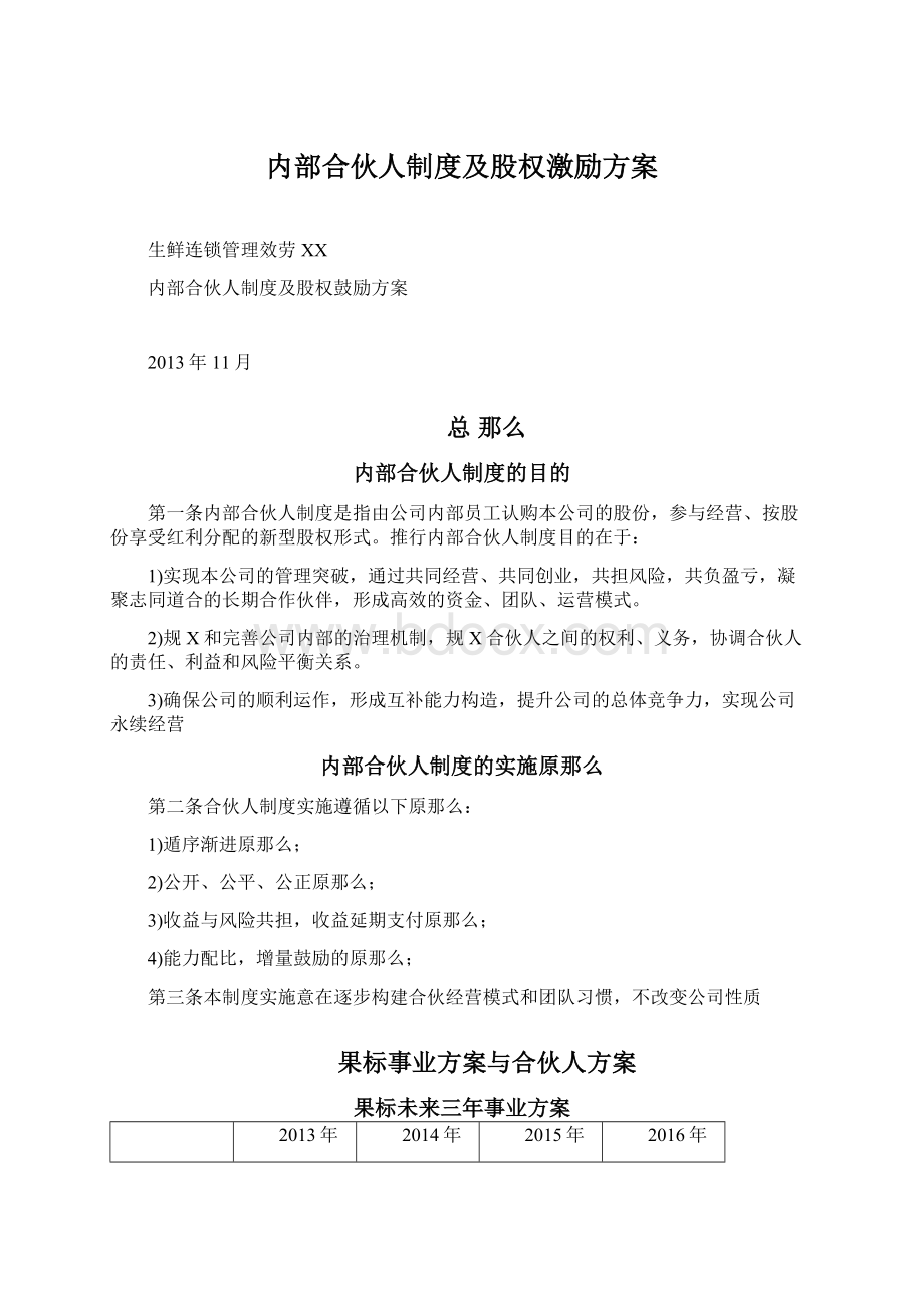 内部合伙人制度及股权激励方案文档格式.docx