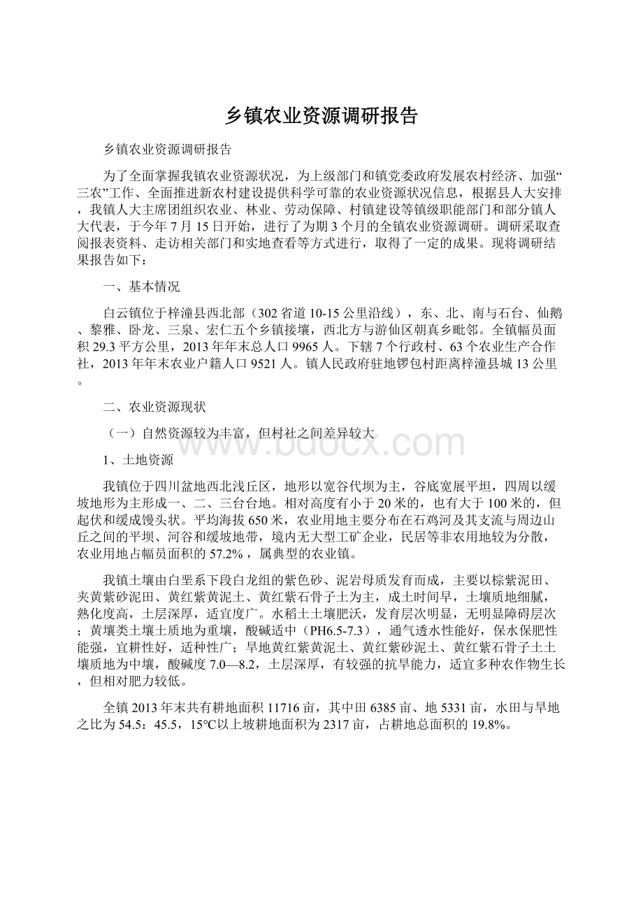 乡镇农业资源调研报告Word文件下载.docx