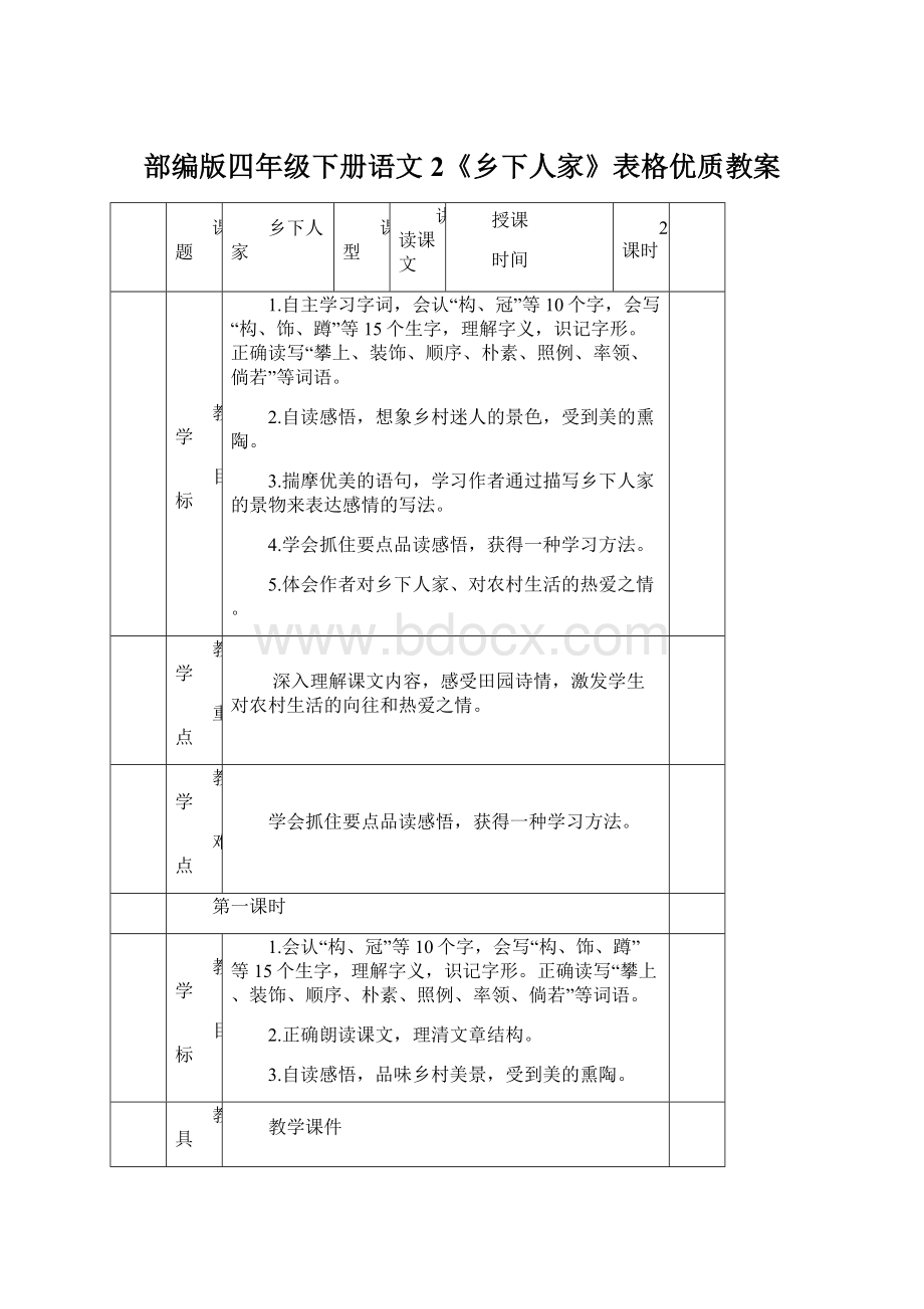 部编版四年级下册语文2《乡下人家》表格优质教案.docx