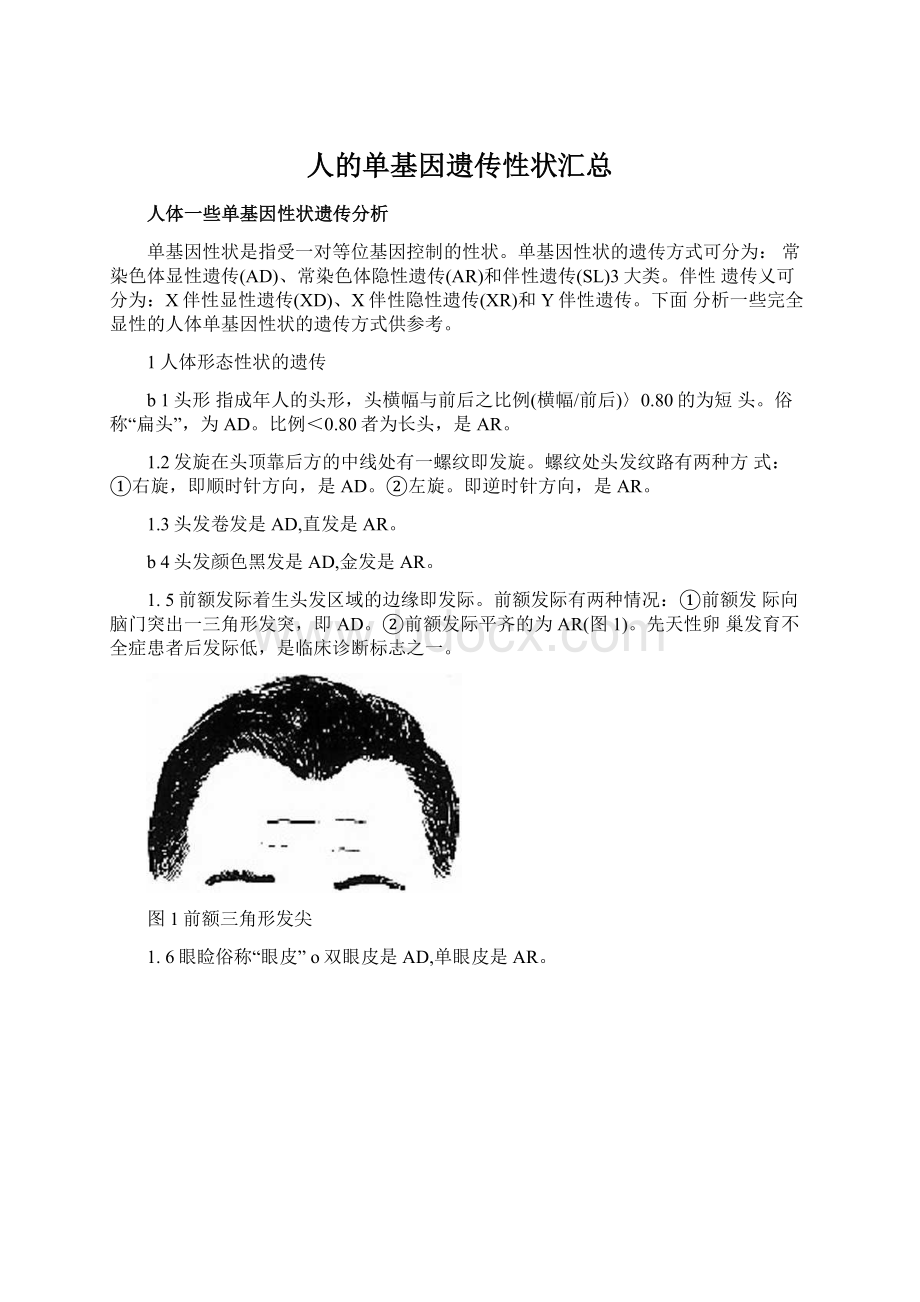 人的单基因遗传性状汇总Word文档下载推荐.docx_第1页