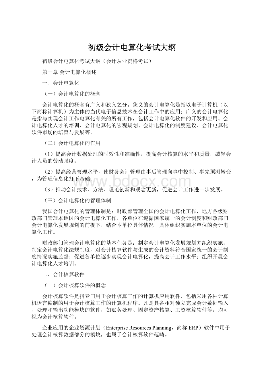 初级会计电算化考试大纲Word格式.docx_第1页