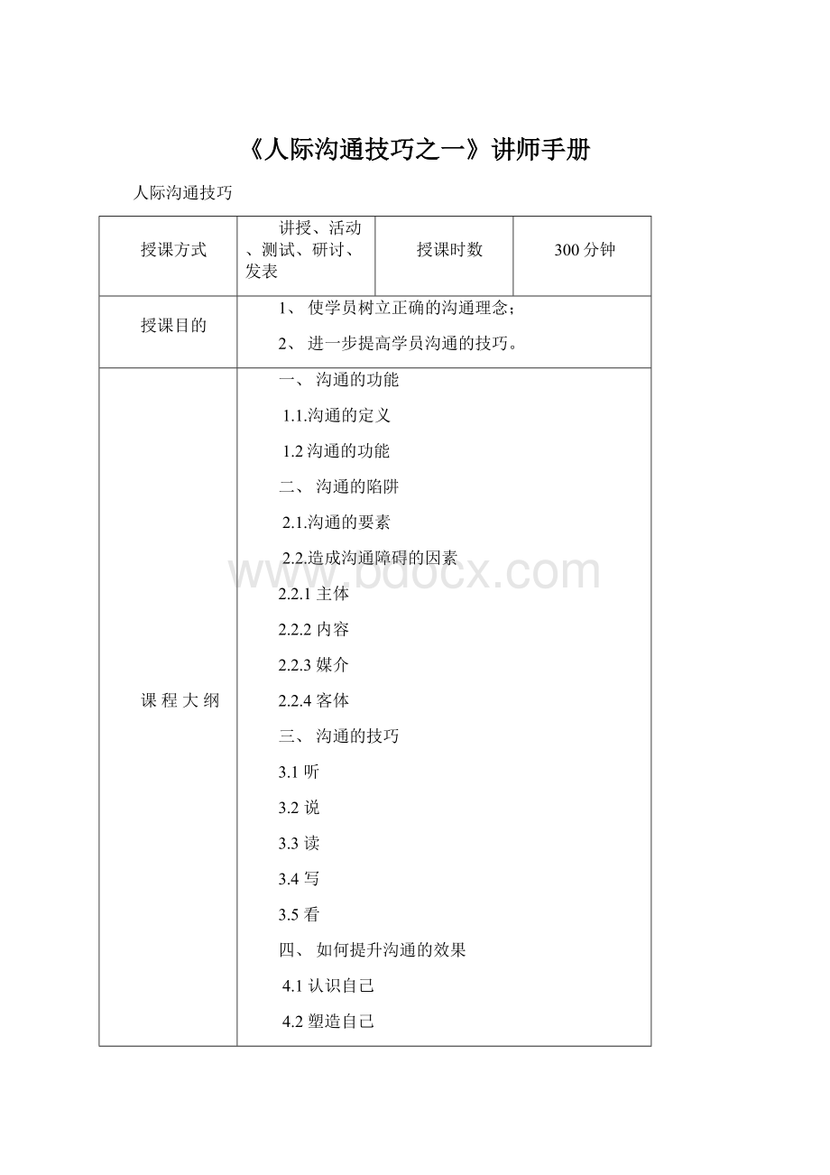 《人际沟通技巧之一》讲师手册.docx_第1页