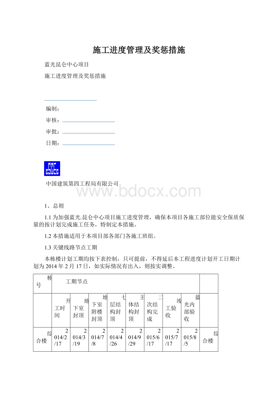 施工进度管理及奖惩措施Word格式文档下载.docx_第1页