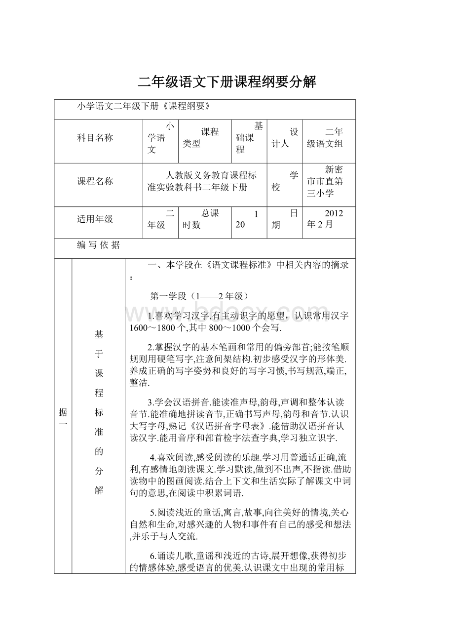 二年级语文下册课程纲要分解.docx_第1页