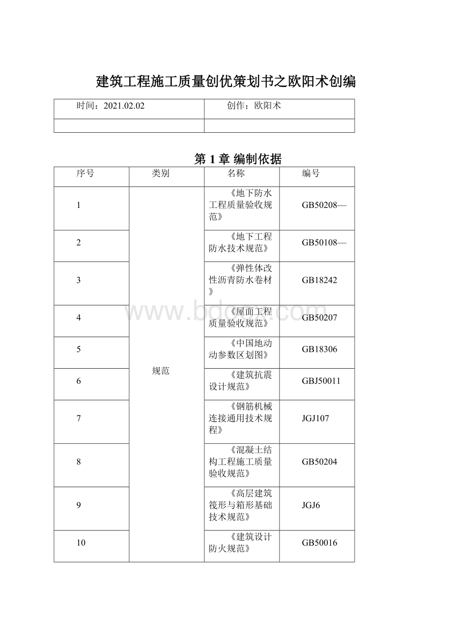 建筑工程施工质量创优策划书之欧阳术创编Word文档格式.docx