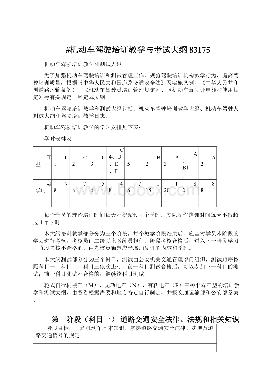 #机动车驾驶培训教学与考试大纲83175Word下载.docx