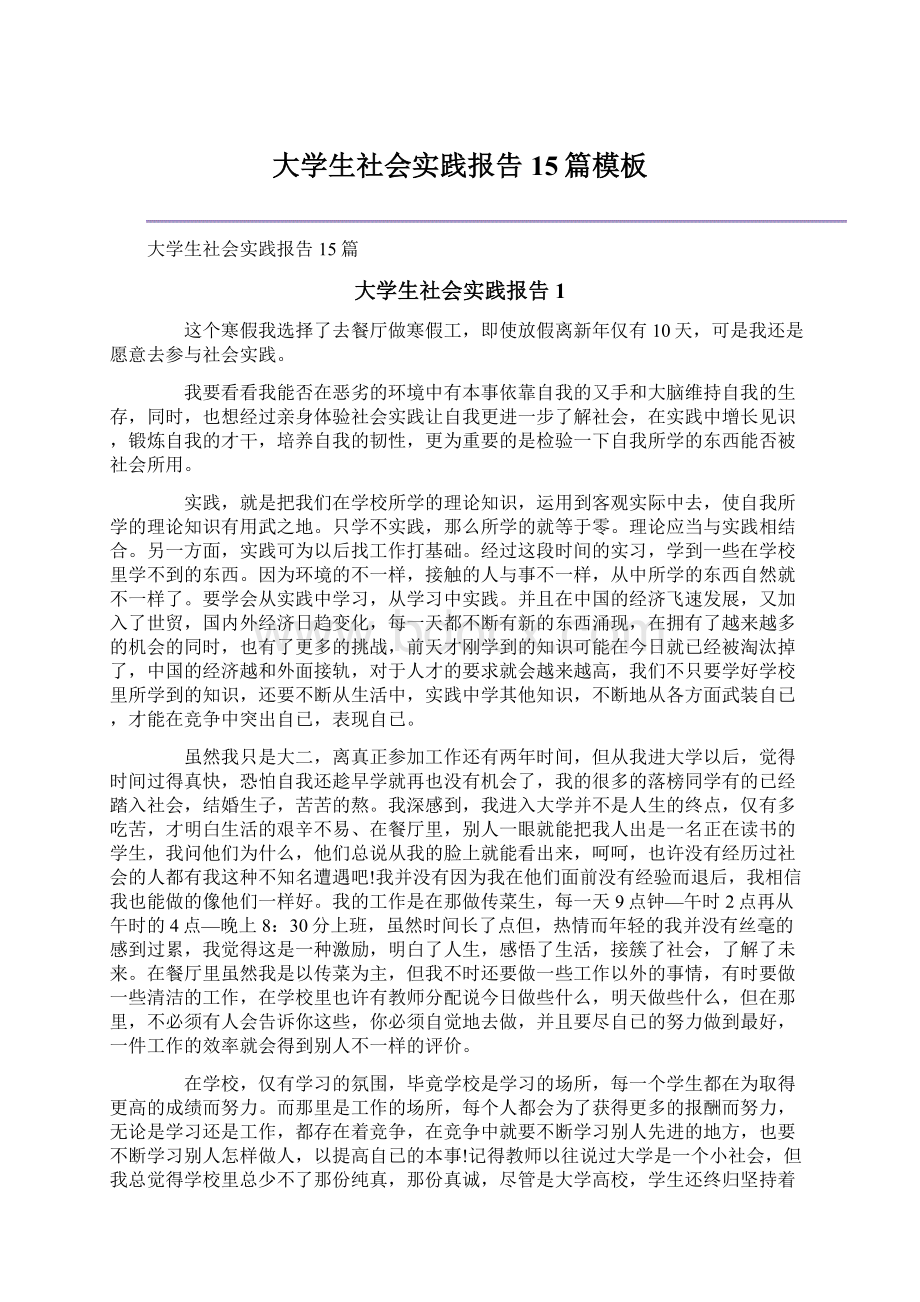 大学生社会实践报告15篇模板Word文件下载.docx