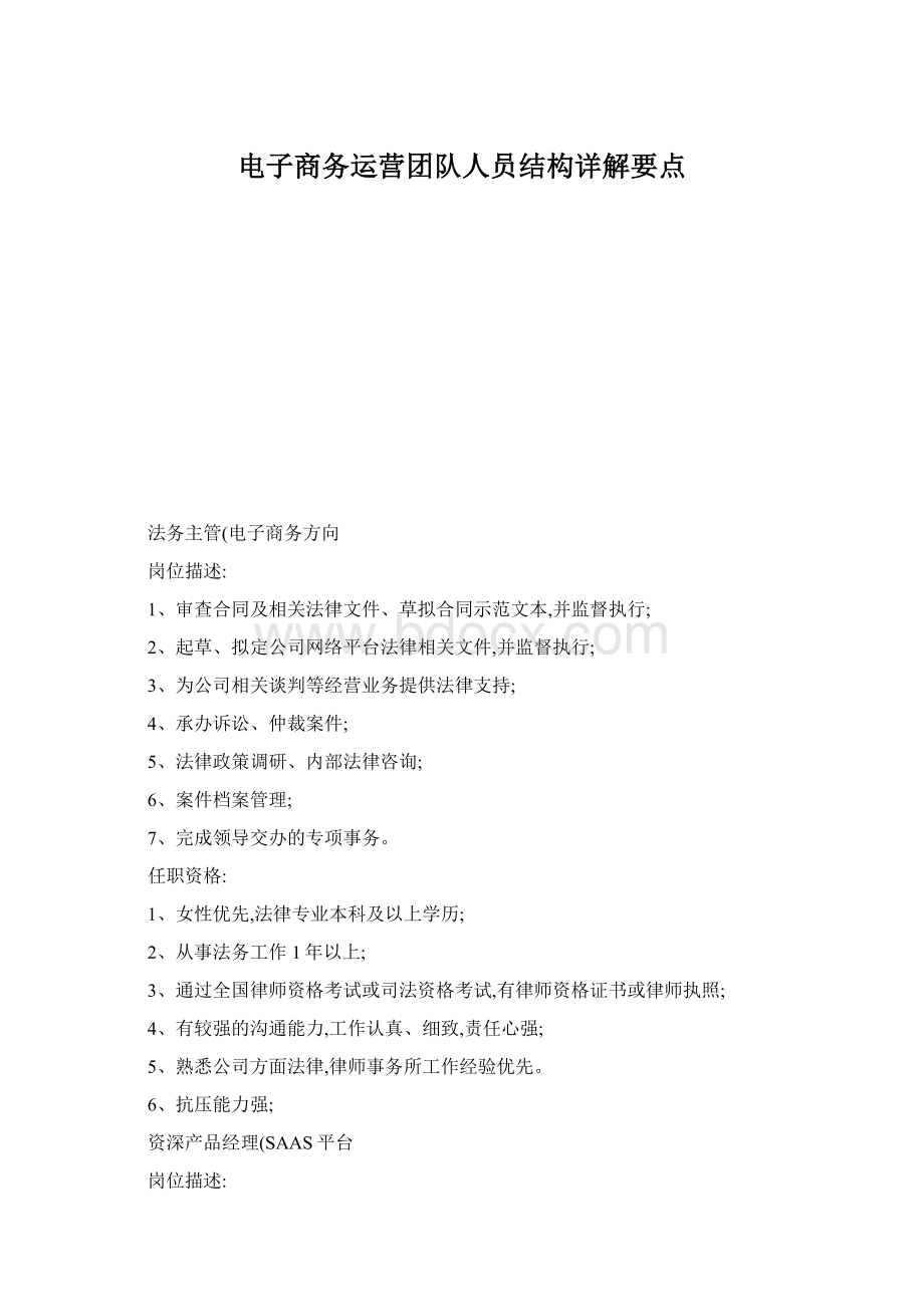 电子商务运营团队人员结构详解要点.docx_第1页