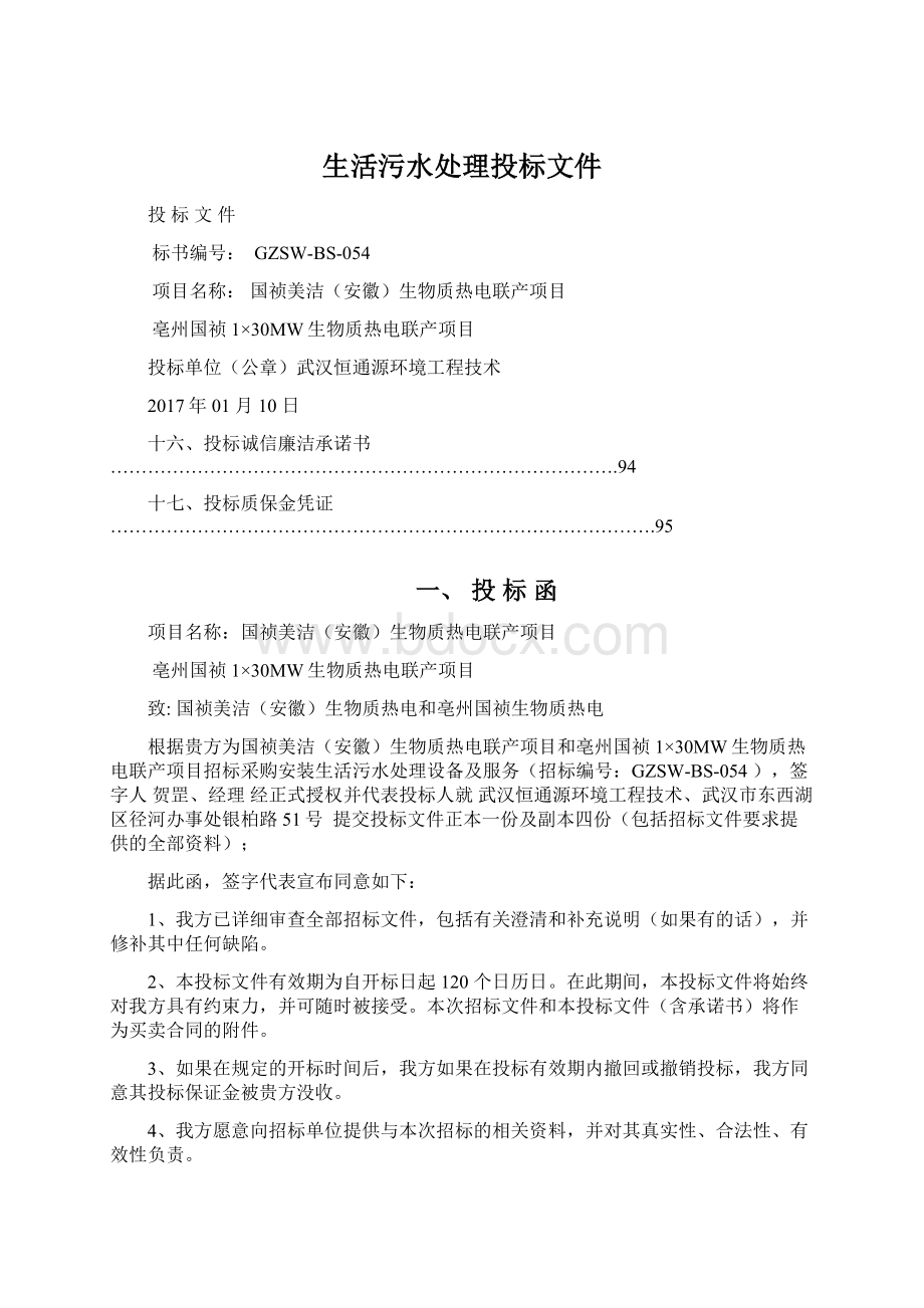 生活污水处理投标文件Word格式.docx