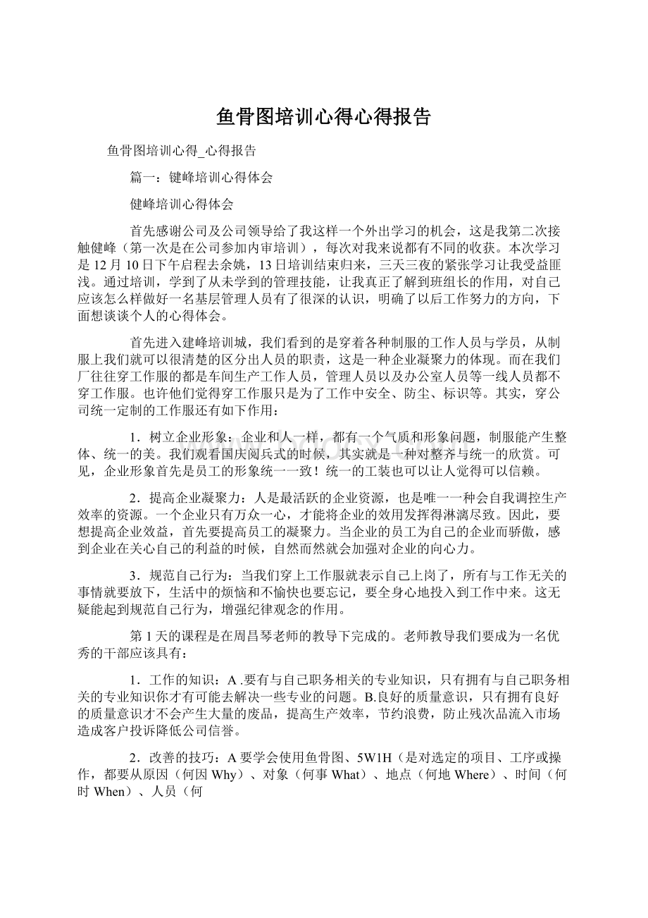 鱼骨图培训心得心得报告文档格式.docx