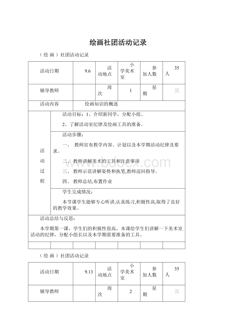 绘画社团活动记录Word格式.docx