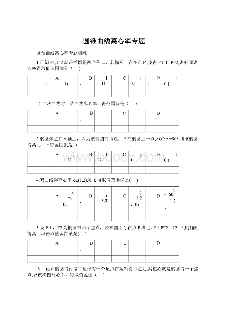 圆锥曲线离心率专题.docx