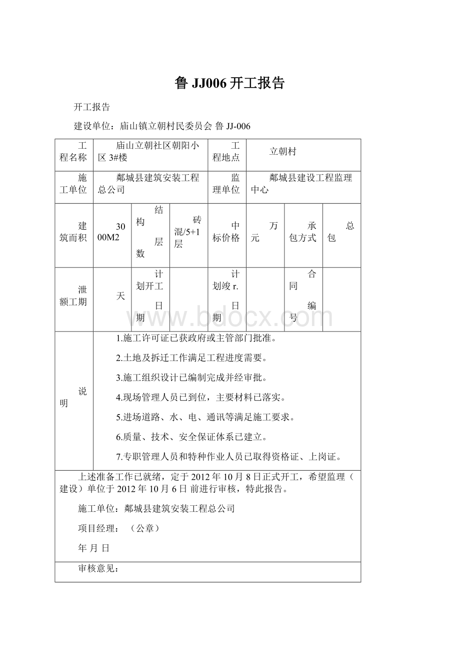 鲁JJ006开工报告.docx