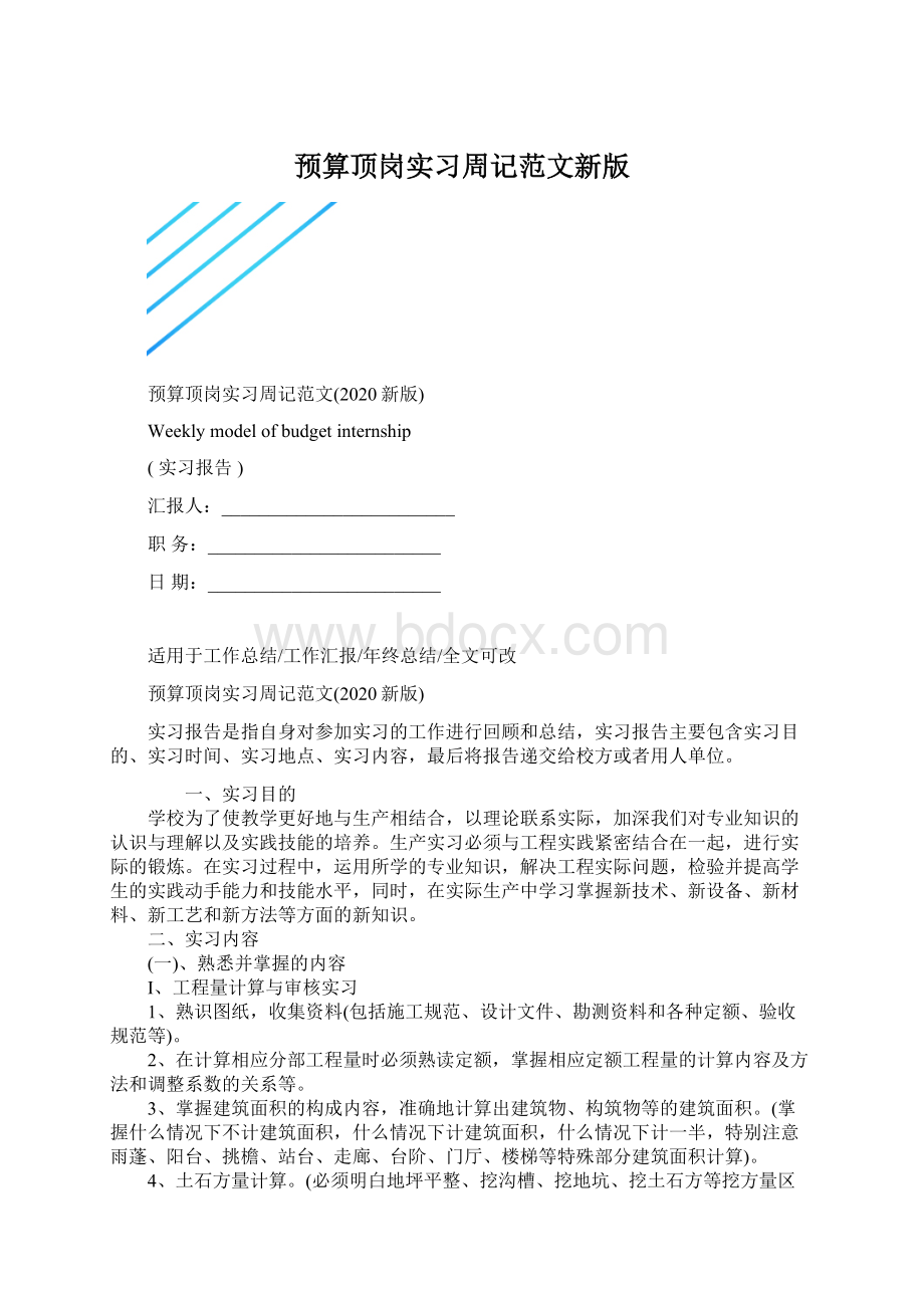 预算顶岗实习周记范文新版.docx