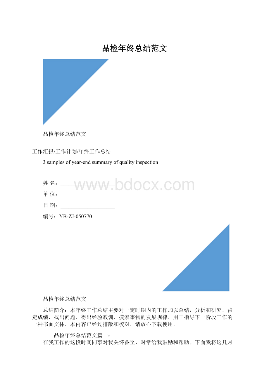 品检年终总结范文Word格式文档下载.docx