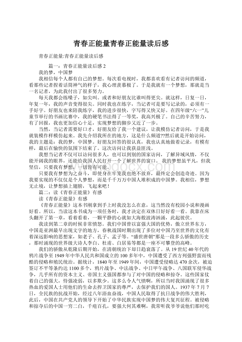 青春正能量青春正能量读后感.docx_第1页