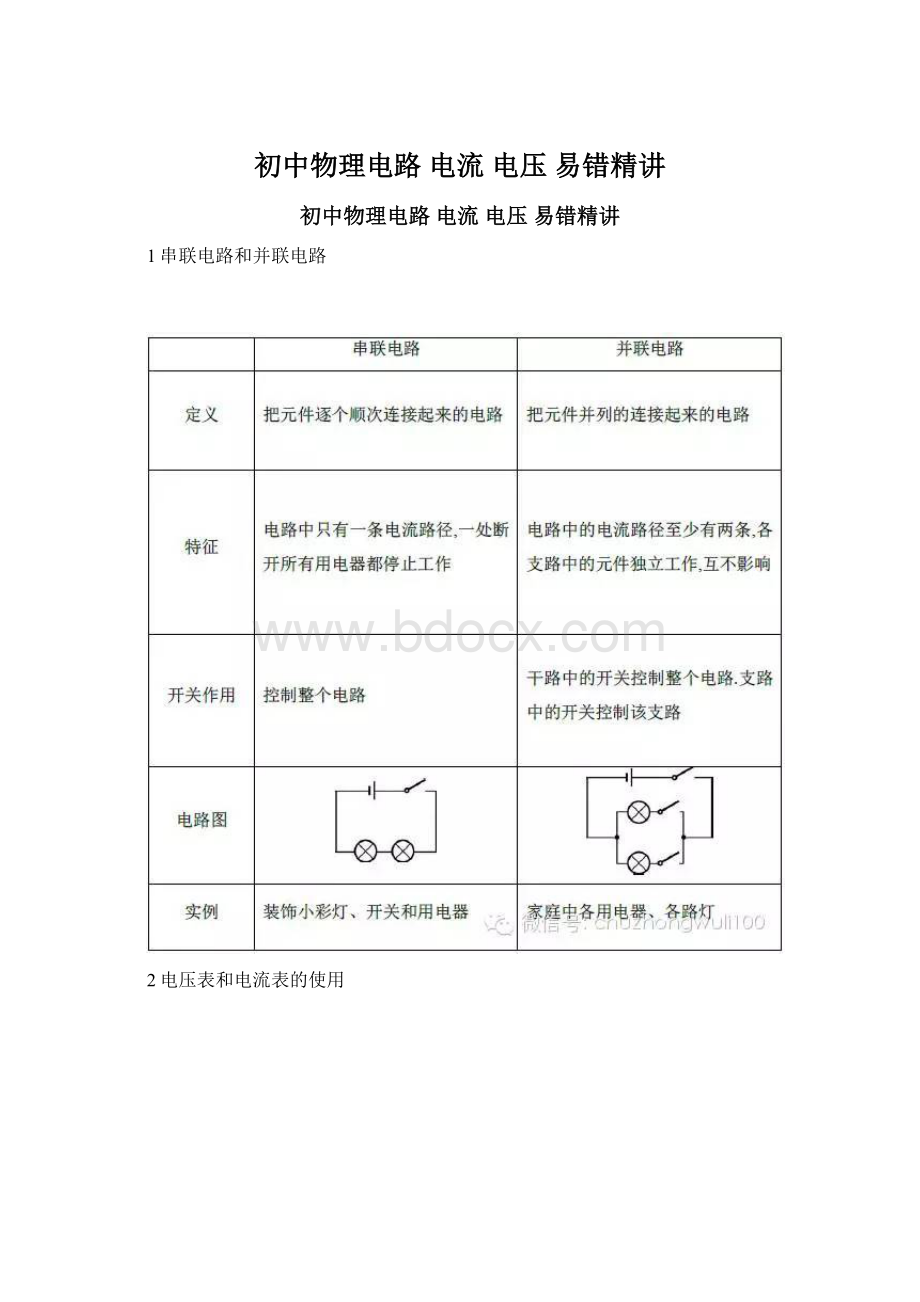 初中物理电路 电流 电压 易错精讲Word格式.docx