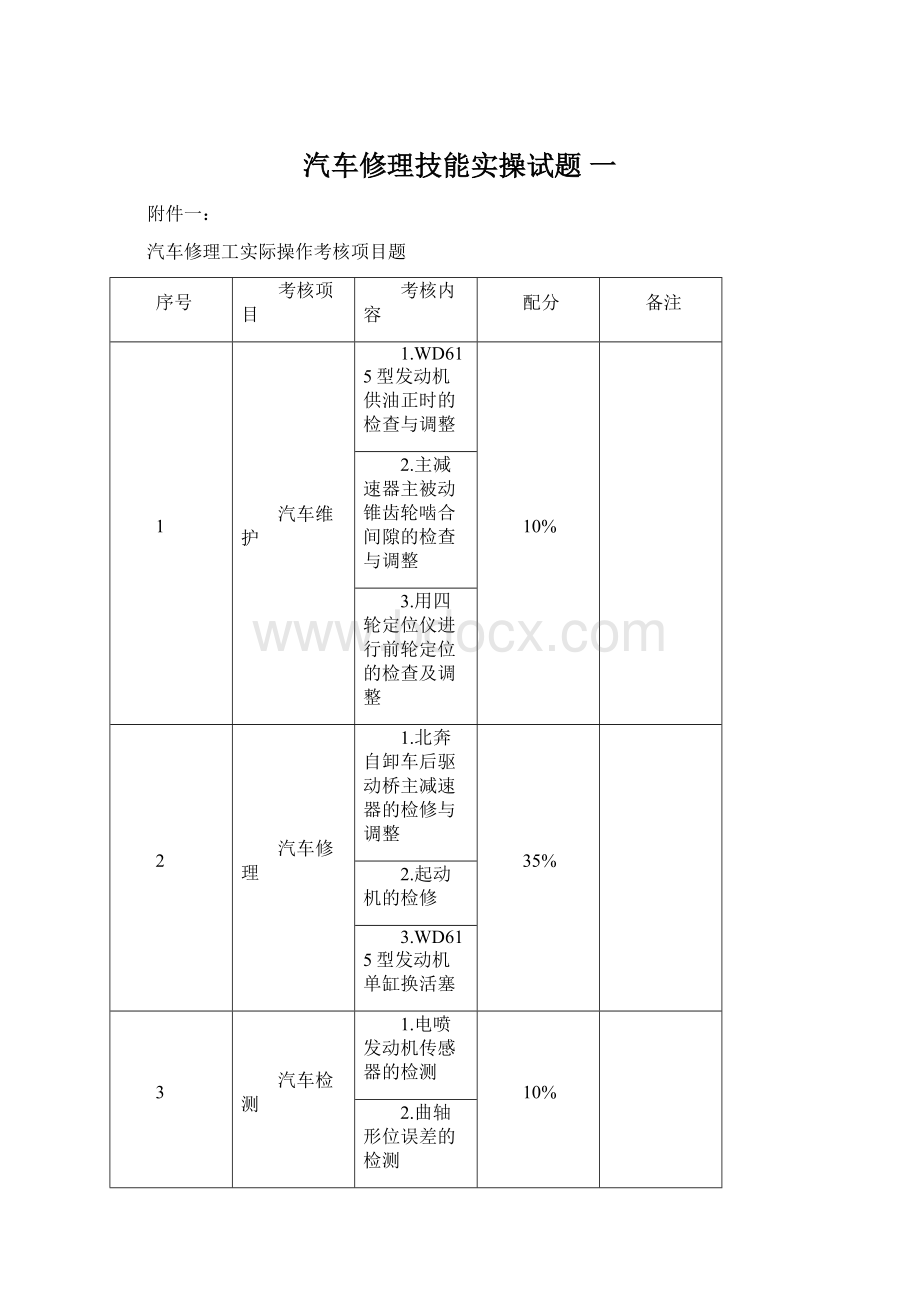 汽车修理技能实操试题 一.docx_第1页