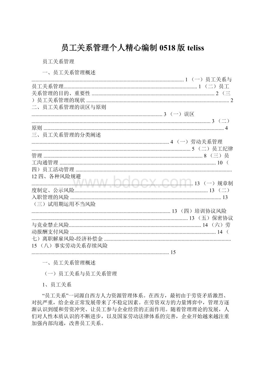 员工关系管理个人精心编制0518版telissWord下载.docx