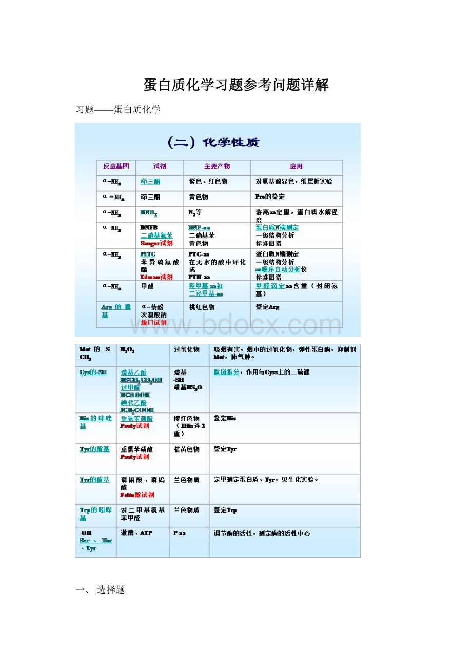 蛋白质化学习题参考问题详解.docx