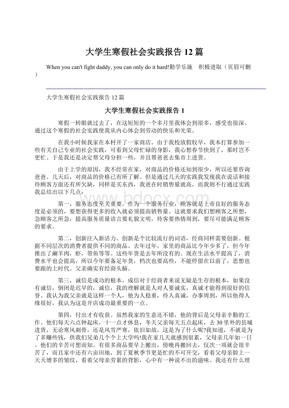 大学生寒假社会实践报告12篇.docx