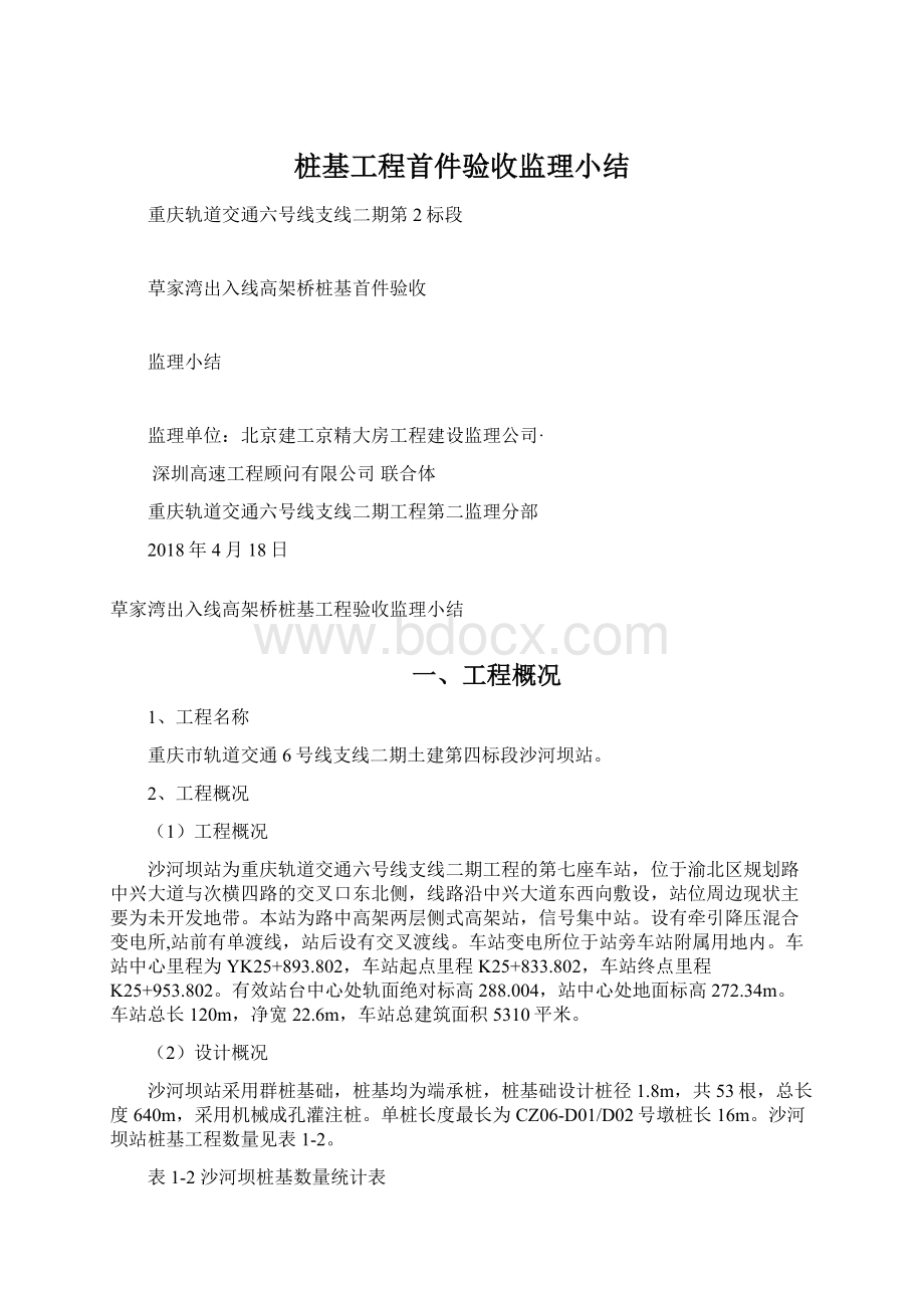 桩基工程首件验收监理小结Word格式.docx